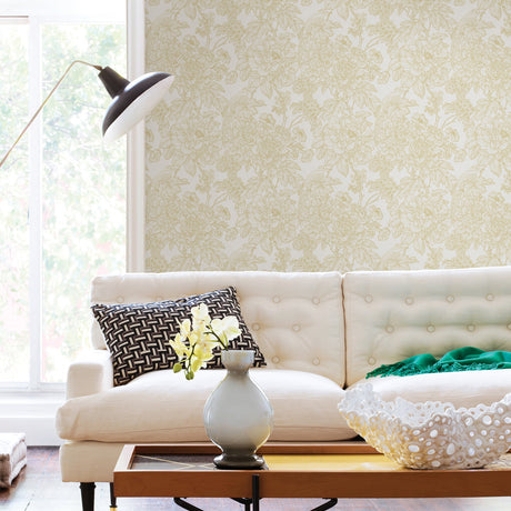 A-Street Prints 2901-25413 Birds of Paraside Breeze Mustard Floral Wallpaper