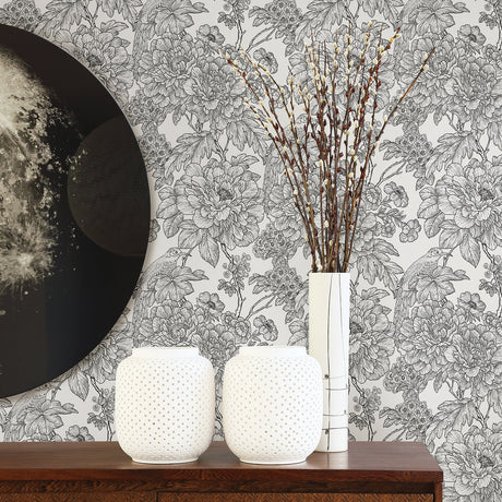 A-Street Prints 2901-25414 Birds of Paraside Breeze Black Floral Wallpaper