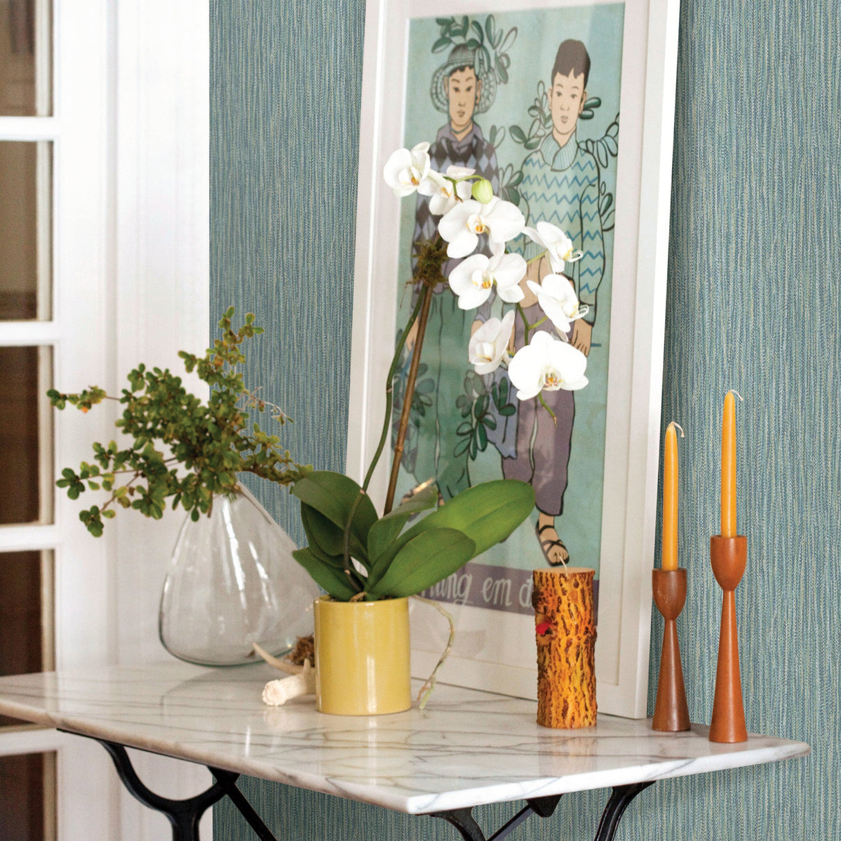 A-Street Prints 2901-25420 Raffia Thames Aqua Faux Grasscloth Wallpaper