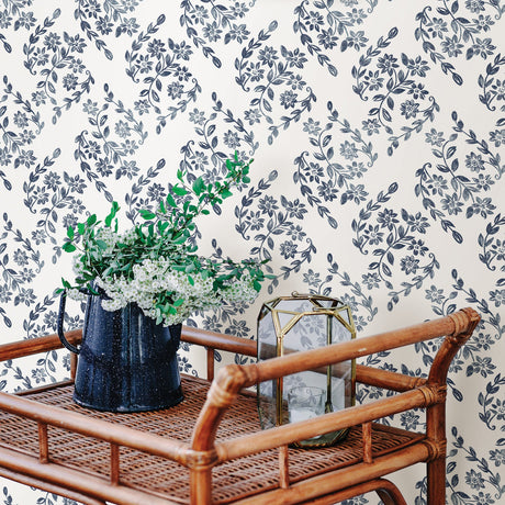 A-Street Prints 2901-25428 Arabesque Blue Floral Trail Wallpaper