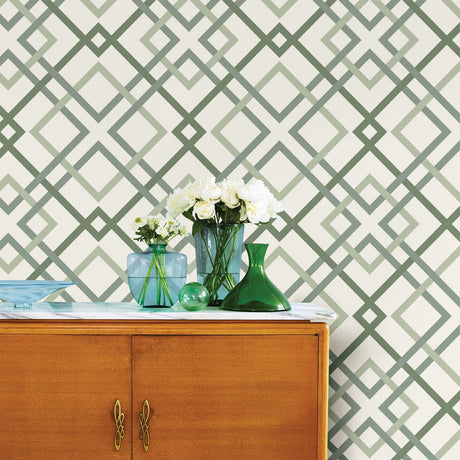 A-Street Prints 2901-25437 Saltire Emile Green Lattice Wallpaper