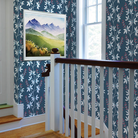 A-Street Prints 2901-25438 Linnea Elsa Navy Botanical Trail Wallpaper