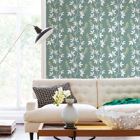 A-Street Prints 2901-25440 Linnea Elsa Teal Botanical Trail Wallpaper