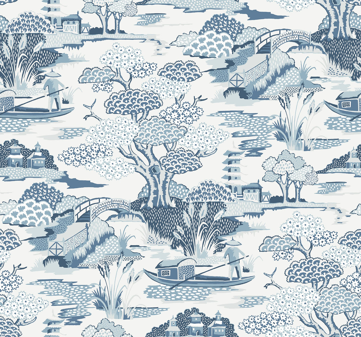A-Street Prints 2901-87507 Joy De Vie Blue Toile Wallpaper