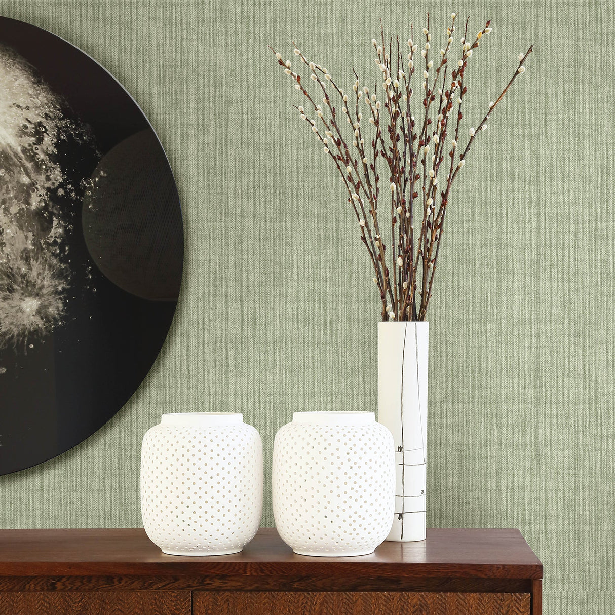 A-Street Prints 2903-25282 Chenille Sage Faux Linen Wallpaper