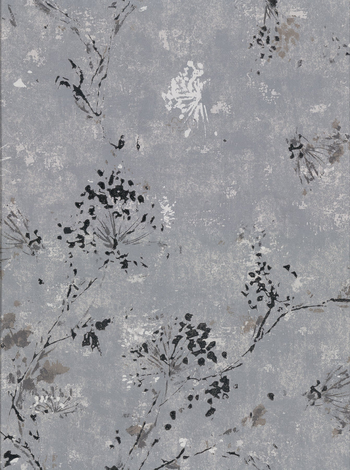 Brewster 2904-00306 Misty Charcoal Distressed Dandelion Wallpaper