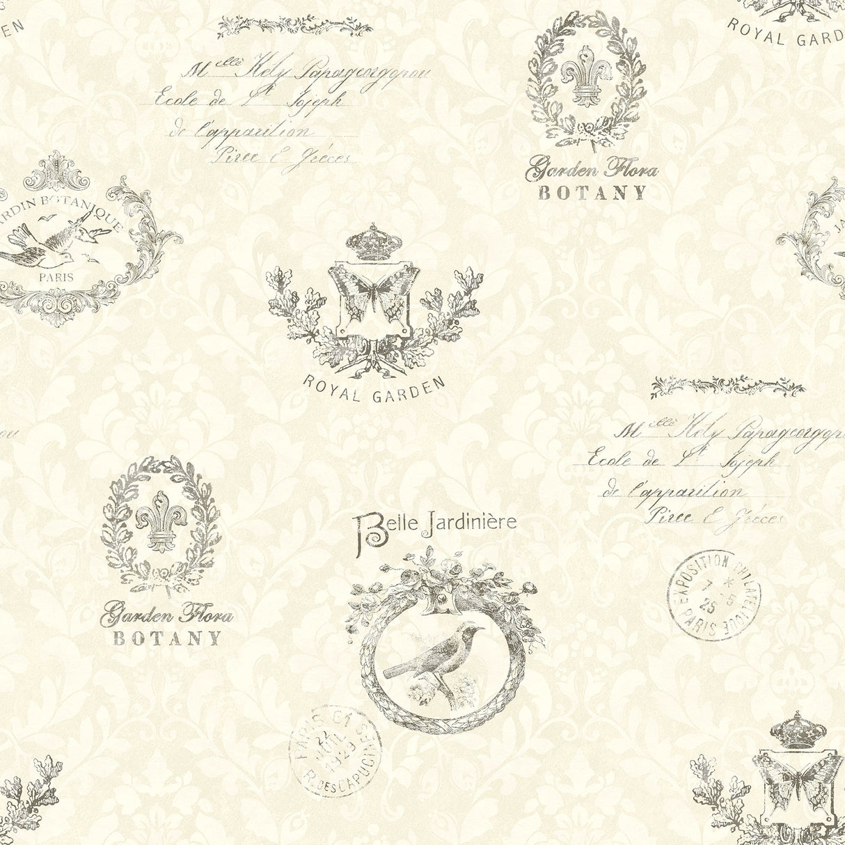 Brewster 2904-02172 Belle Jardin Beige Damask Wallpaper