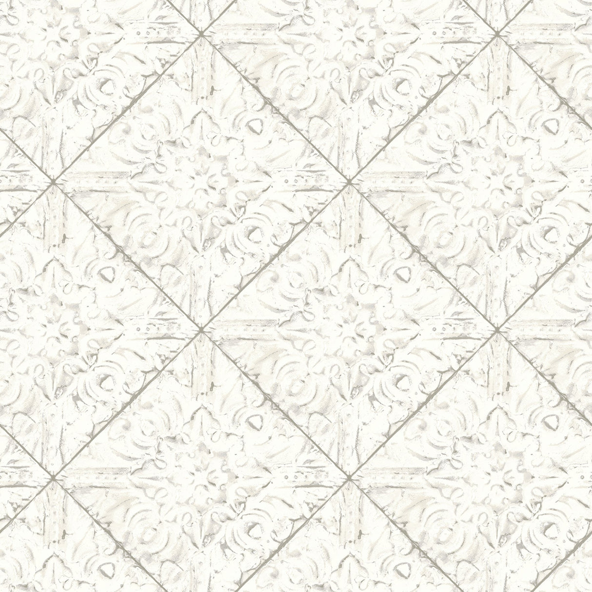 Brewster 2904-13091 Brandi White Tin Tile Wallpaper