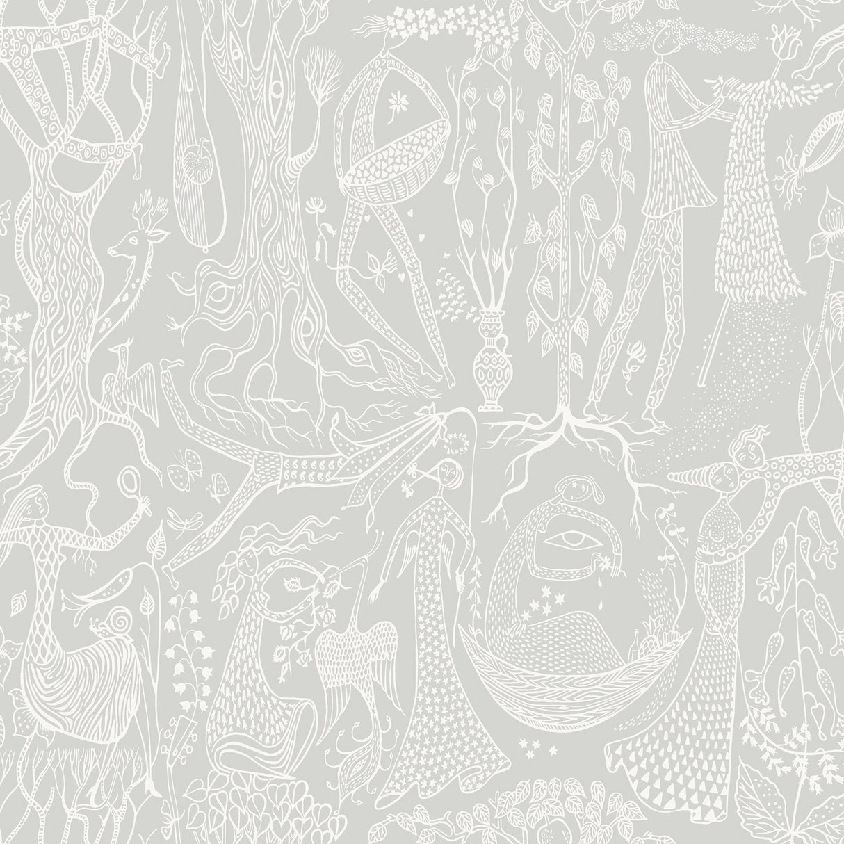 Brewster 2904-1762 Poem D'Amour Grey Folk Wallpaper