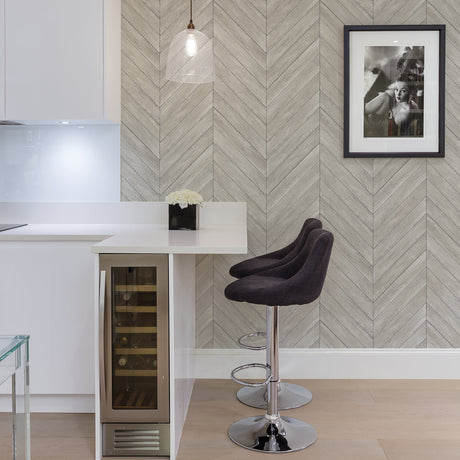 Brewster 2904-24005 Parisian Dove Chevron Wood Wallpaper