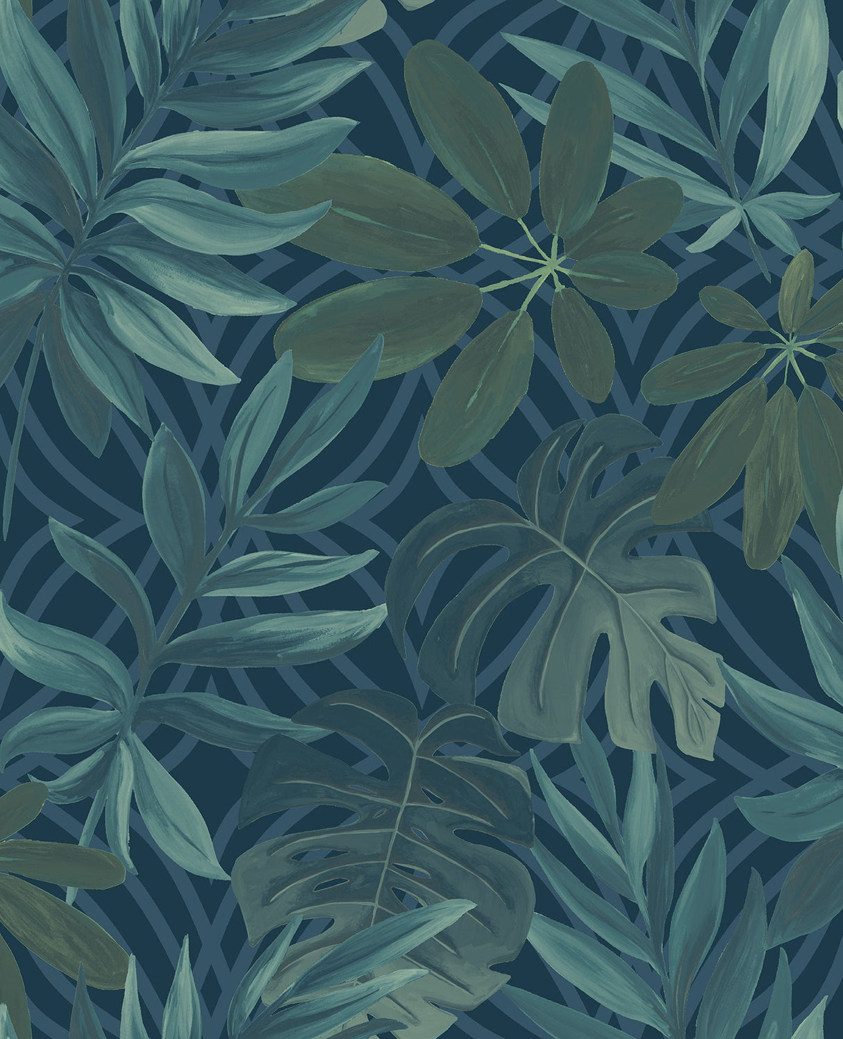 Brewster 2904-24201 Nocturnum Dark Blue Leaves Wallpaper