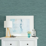 Brewster 2904-24415 Fiber Teal Faux Grasscloth Wallpaper