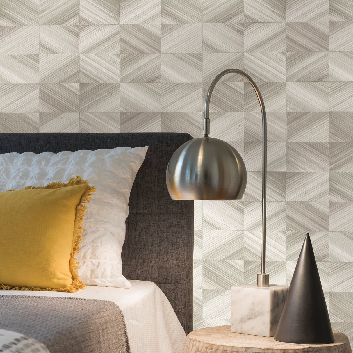 Brewster 2904-25377 Stratum Taupe Geometric Faux Wood Wallpaper