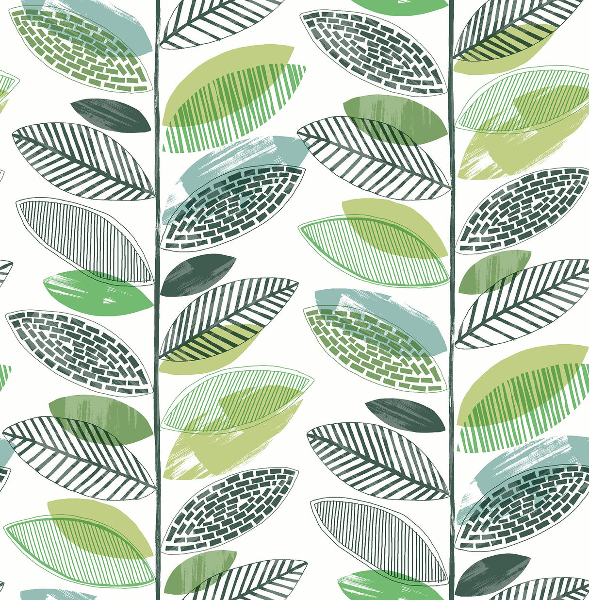 Brewster 2904-25681 Nyssa Green Leaves Wallpaper