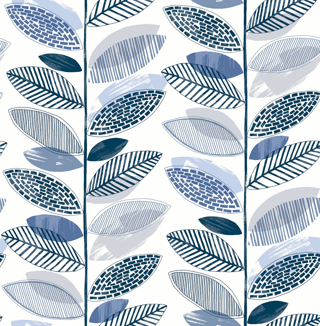 Brewster 2904-25682 Nyssa Blue Leaves Wallpaper