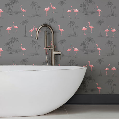 Brewster 2904-41239SW Sanibel Taupe Flamingo Wallpaper