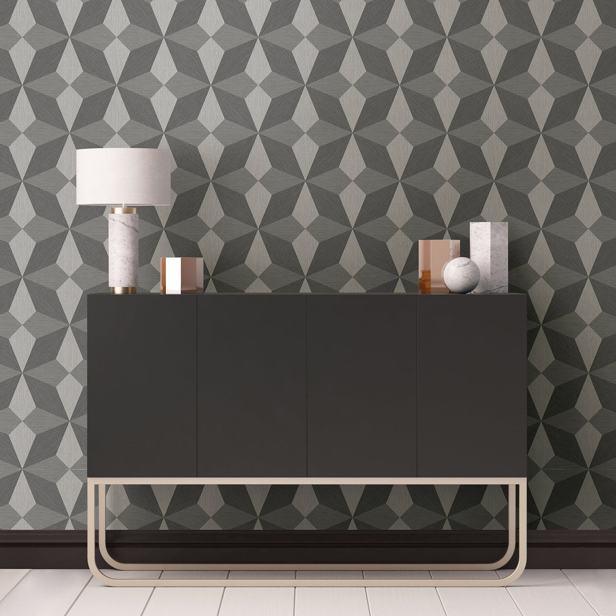 A-Street Prints 2908-25300 Valiant Grey Faux Grasscloth Geometric Wallpaper