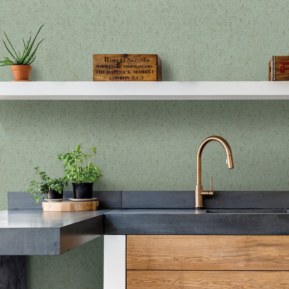 A-Street Prints 2908-25316 Guri Green Faux Concrete Wallpaper