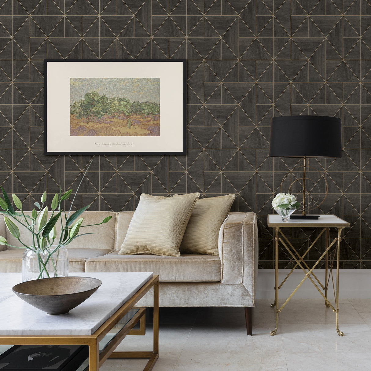 A-Street Prints 2908-25321 Cheverny Dark Brown Geometric Wood Wallpaper