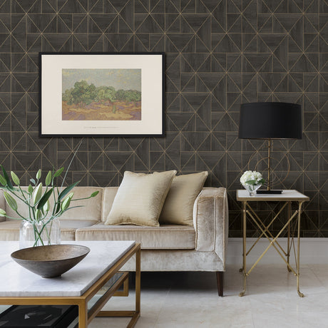 A-Street Prints 2908-25321 Cheverny Dark Brown Geometric Wood Wallpaper