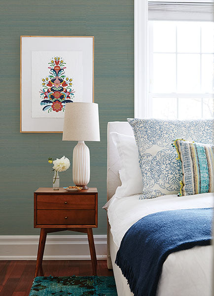 Eade’s Mai Turquoise Grasscloth Wallpaper Turquoise