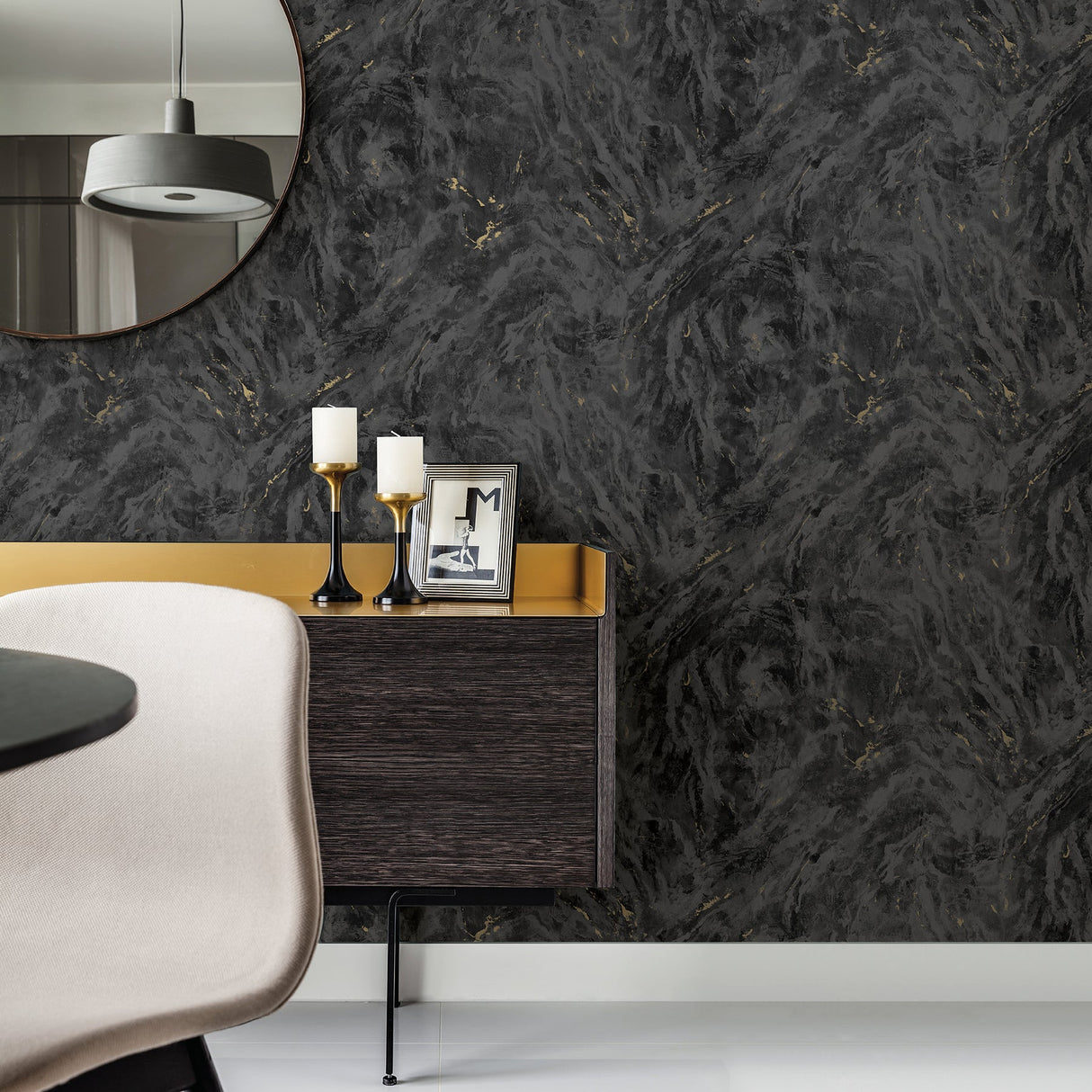 Brewster 2927-00105 Titania Black Marble Texture Wallpaper