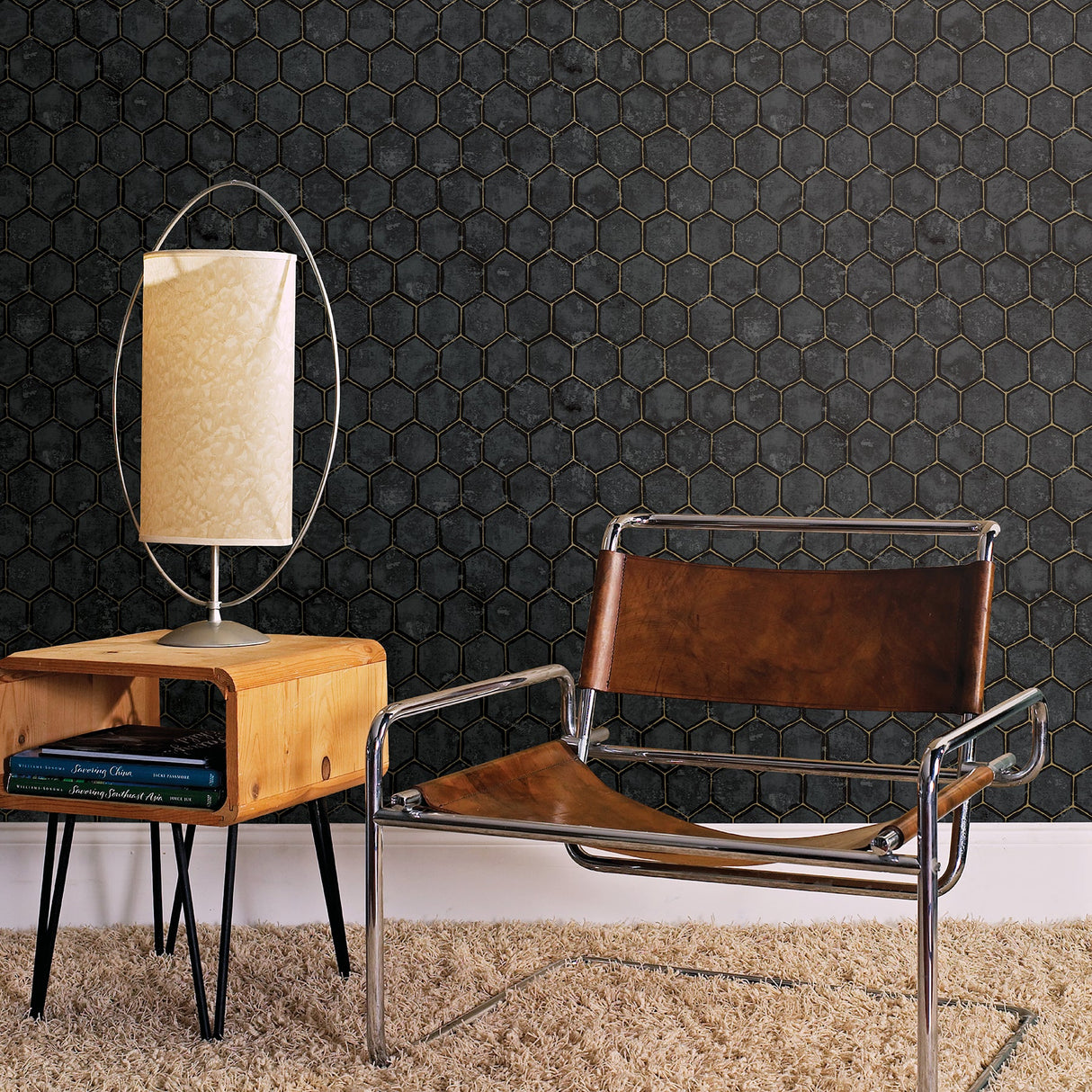 Brewster 2927-00403 Starling Charcoal Honeycomb Wallpaper