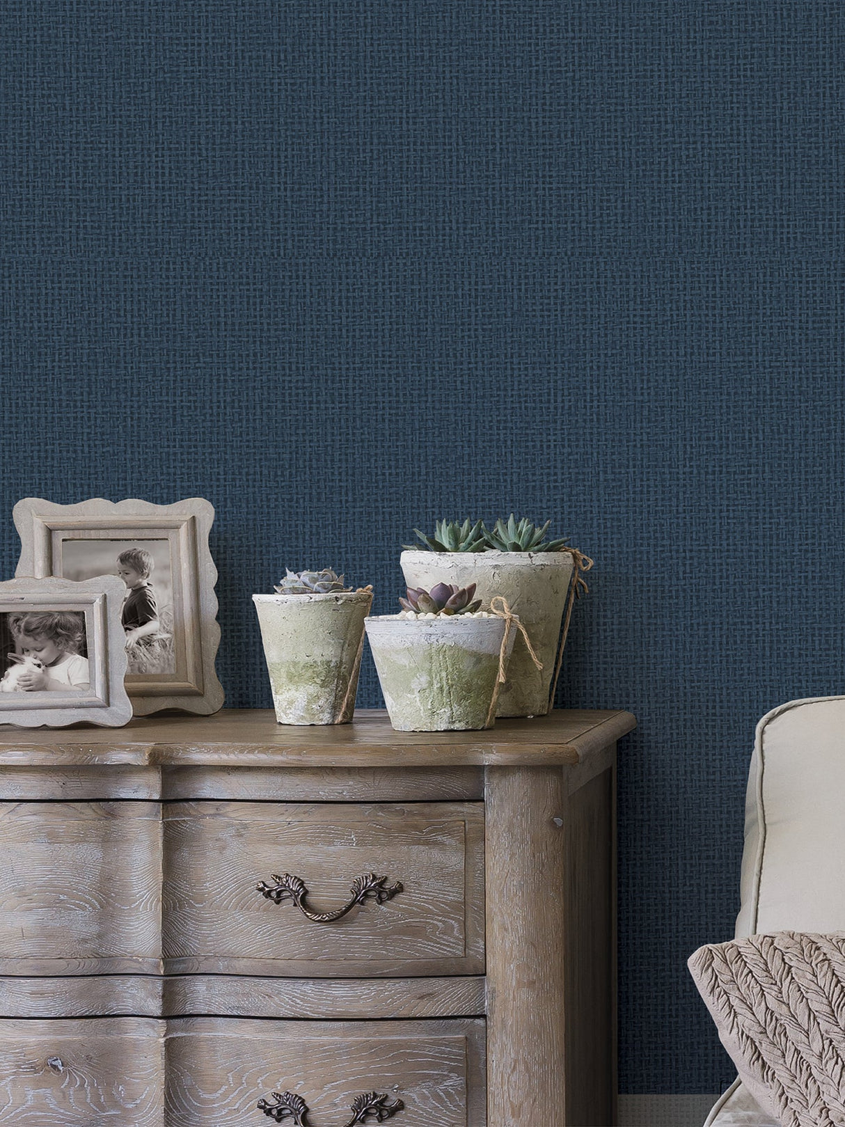 A-Street Prints 2927-81012 Marblehead Cobalt Crosshatched Grasscloth Wallpaper
