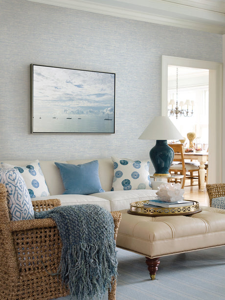 A-Street Prints 2927-81702 Tiverton Sky Blue Faux Grasscloth Wallpaper