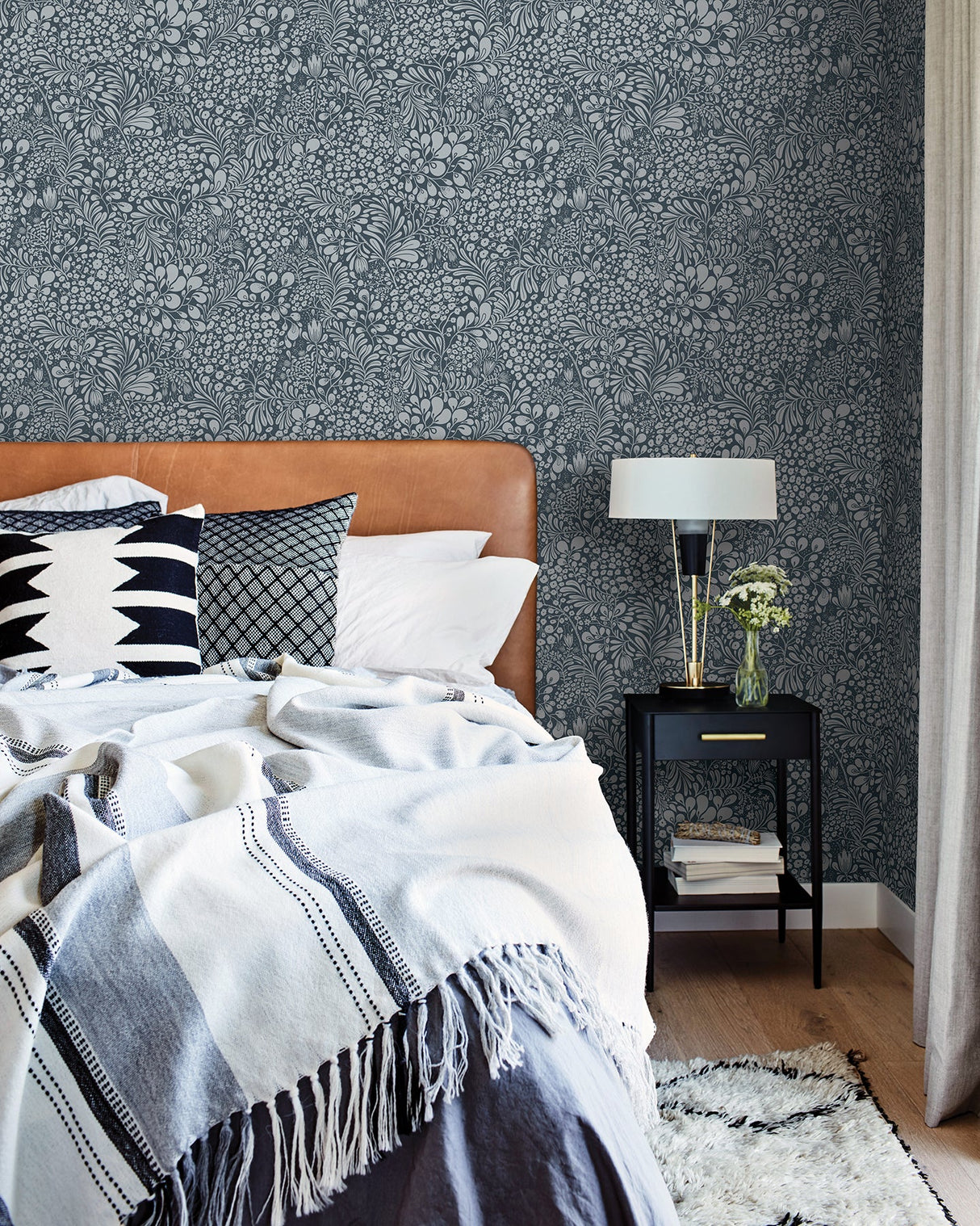 A-Street Prints 2932-65129 Siv Dark Blue Botanical Wallpaper