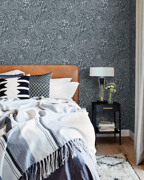 A-Street Prints 2932-65129 Siv Dark Blue Botanical Wallpaper
