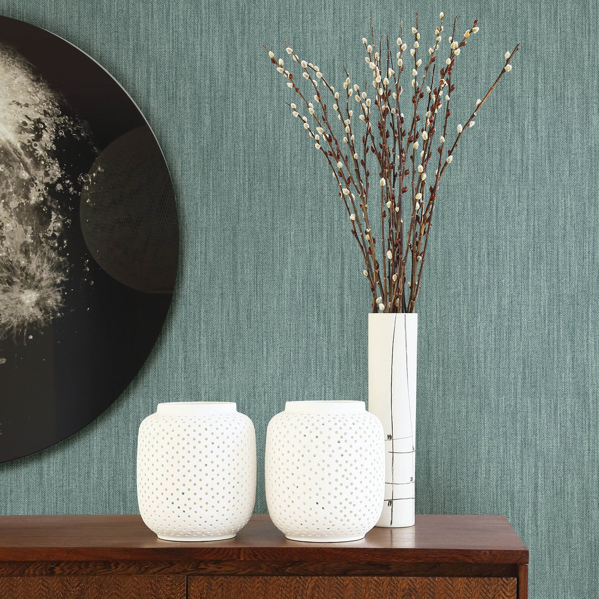 A-Street Prints 2948-25283 Chiniile Teal Linen Texture Wallpaper