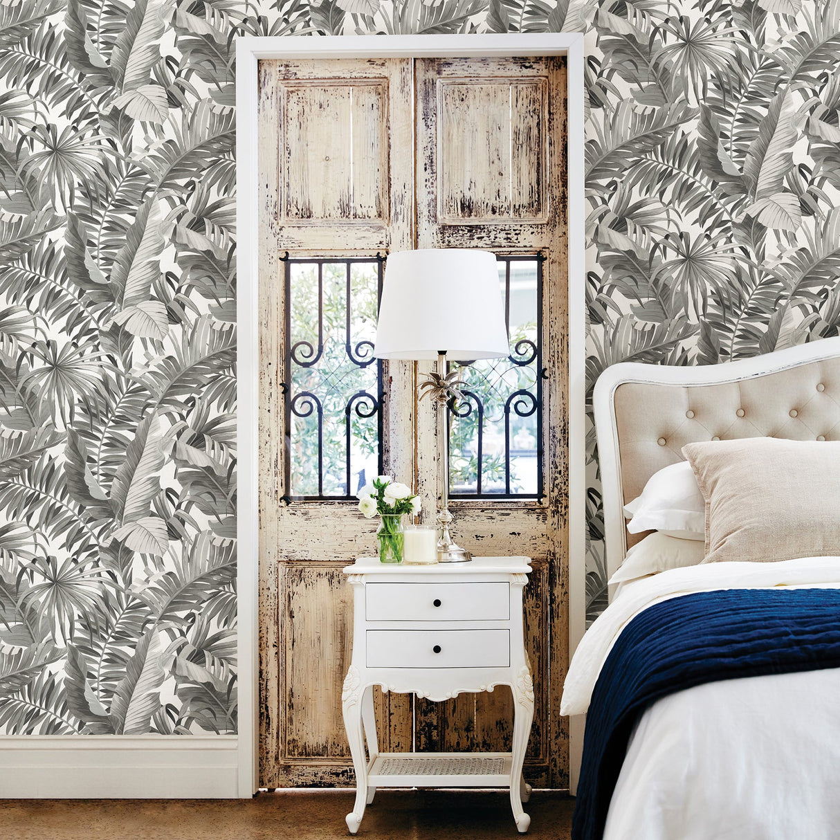 A-Street Prints 2969-24134 Alfresco Grey Tropical Palm Wallpaper