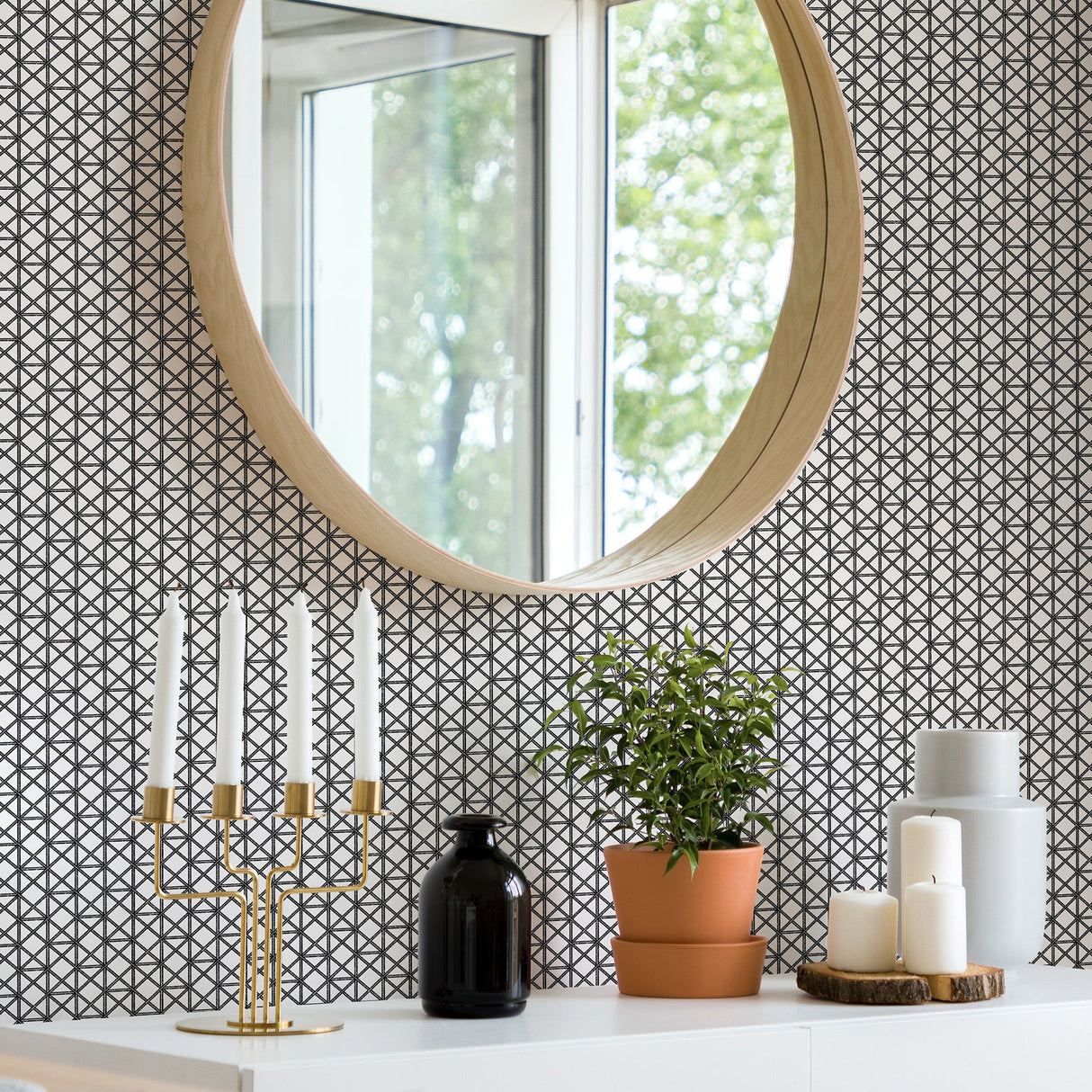 A-Street Prints 2969-26004 Lisbeth Black Geometric Lattice Wallpaper