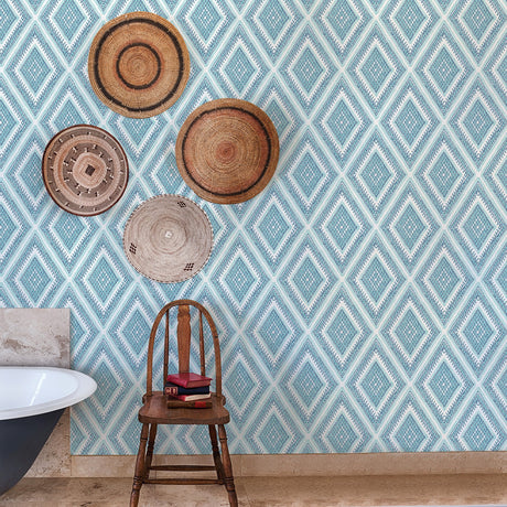 A-Street Prints 2969-26013 Zaya Blue Tribal Diamonds Wallpaper