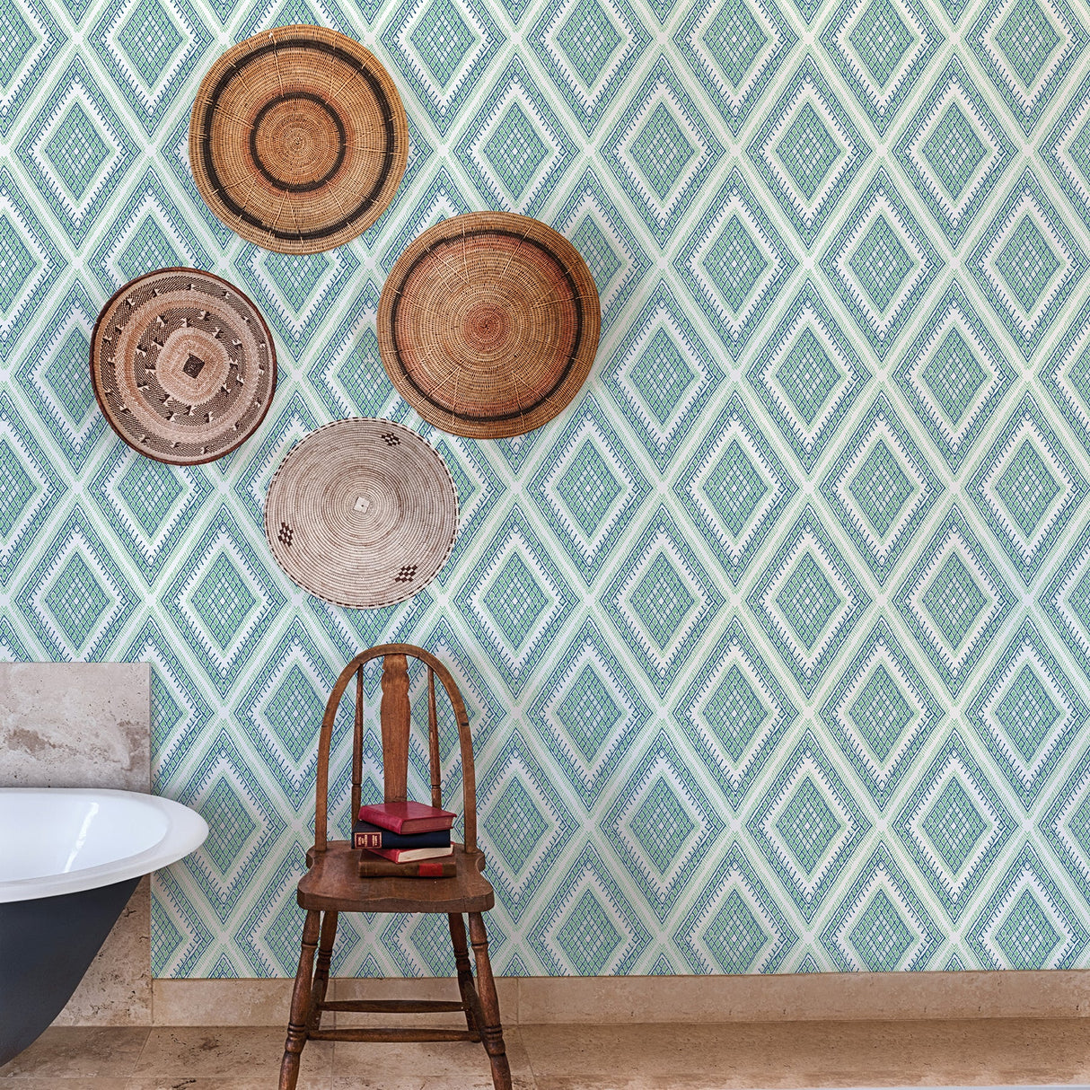 A-Street Prints 2969-26016 Zaya Green Tribal Diamonds Wallpaper