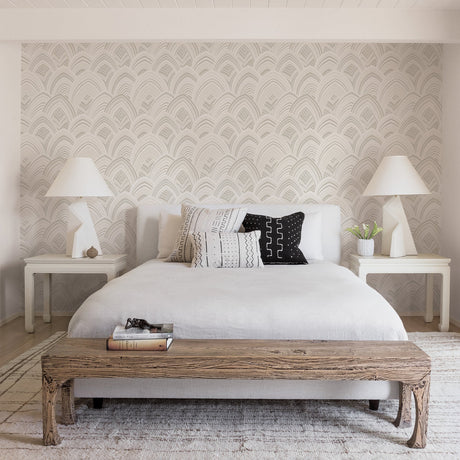 A-Street Prints 2969-87352 Cabarita White Art Deco Flocked Leaves Wallpaper
