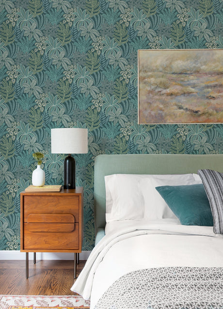 A-Street Prints 2970-13901 Sumner Teal Woodland Botanical Wallpaper