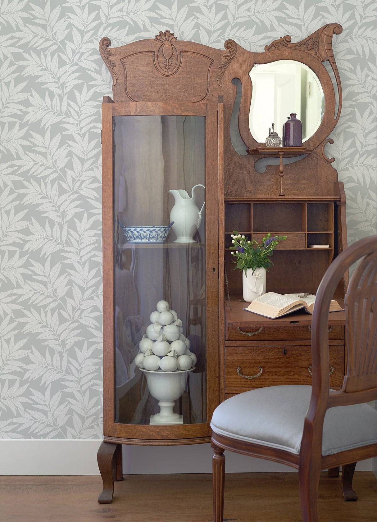 A-Street Prints 2970-26124 Morris Light Grey Leaf Wallpaper