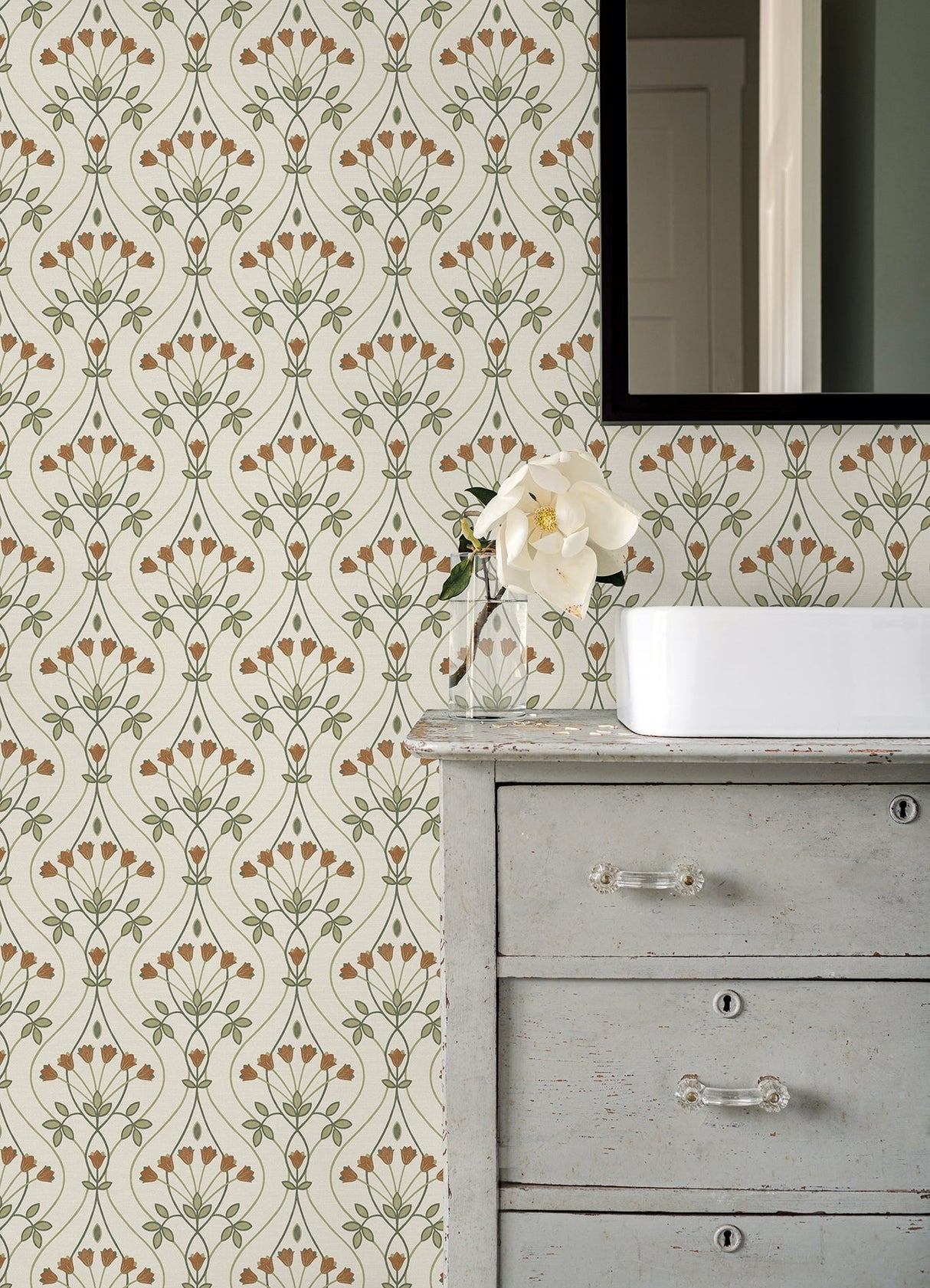 A-Street Prints 2970-26146 Dard Green Tulip Ogee Wallpaper