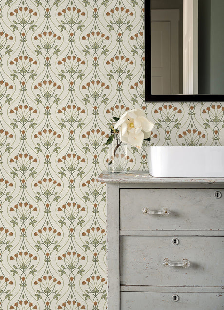 A-Street Prints 2970-26146 Dard Green Tulip Ogee Wallpaper