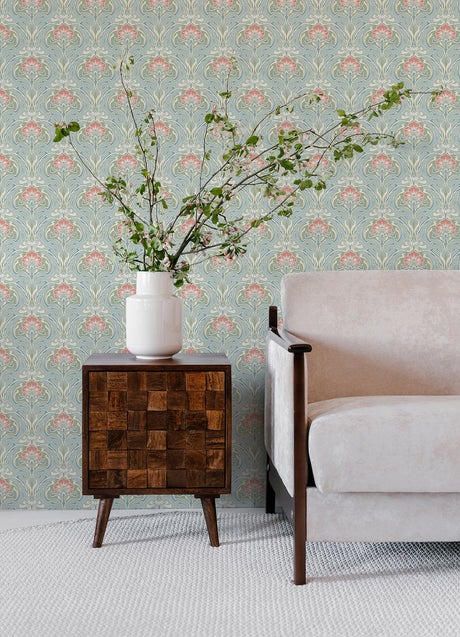 A-Street Prints 2970-26152 Mucha Light Blue Botanical Ogee Wallpaper