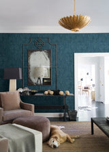 A-Street Prints 2970-87356 Selwyn Flock Dark Blue Floral Wallpaper