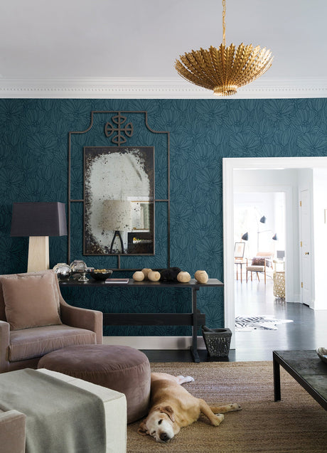 A-Street Prints 2970-87356 Selwyn Flock Dark Blue Floral Wallpaper