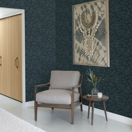 A-Street Prints 2971-86153 Lei Navy Etched Leaves Wallpaper