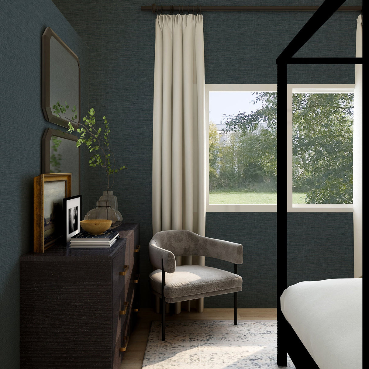 A-Street Prints 2971-86181 Lela Navy Faux Linen Wallpaper