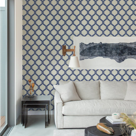 A-Street Prints 2971-86308 Payton Blue Hexagon Trellis Wallpaper