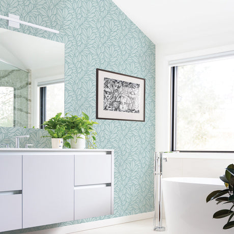 A-Street Prints 2971-86321 Coraline Teal Leaf Wallpaper