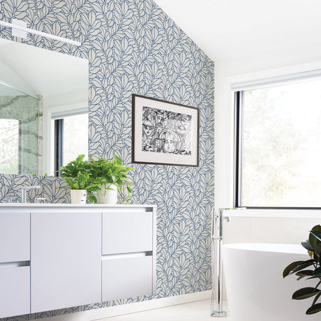 A-Street Prints 2971-86323 Coraline Blue Leaf Wallpaper