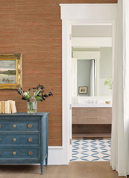 Eade’s Shuang Coral Handmade Grasscloth Wallpaper Coral